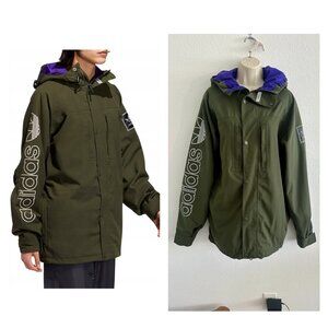Adidas Utility Snowboard Jacket Mens S Olive Green Purple Waterproof Parka Hood